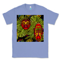 Colony Blue african masks and monstera leaf seamless pattern Classic Tee - BundleAndBundleShop