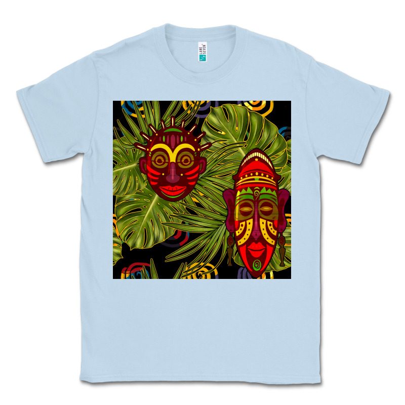 African Masks And Monstera Leaf Seamless Pattern Classic Tee by BundleAndBundleShop | Teevron