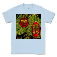 Dusty Blue african masks and monstera leaf seamless pattern Classic Tee - BundleAndBundleShop