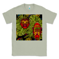 Matcha african masks and monstera leaf seamless pattern Classic Tee - BundleAndBundleShop