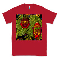 Red african masks and monstera leaf seamless pattern Classic Tee - BundleAndBundleShop