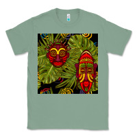 Sage african masks and monstera leaf seamless pattern Classic Tee - BundleAndBundleShop