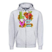 Heather Grey love with pen and  serape leopard Zipper Hoodie - Artiststas