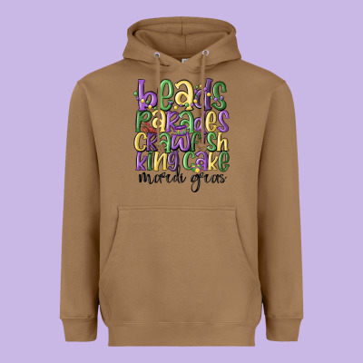 Beads Parades Crawfish King Cake Mardi Gras Heavyweight Hoodie Designed By Maliassmallbusiness