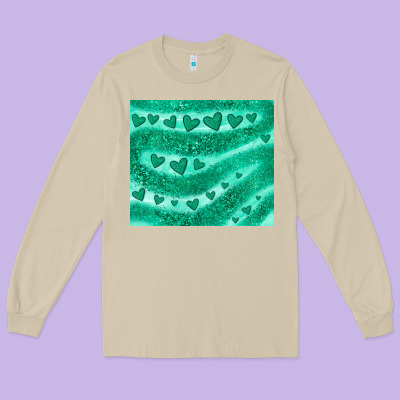 Green Glitter Heart Long Sleeve Tee Designed By Jahusdesignshop