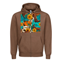 Chestnut cowboy boots and hat seamless pattern Zipper Hoodie - BundleAndBundleShop