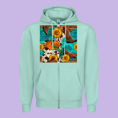 Cowboy Boots And Hat Seamless Pattern Zipper Hoodie Designed By Bundleandbundleshop