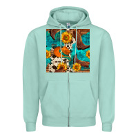 Seafoam cowboy boots and hat seamless pattern Zipper Hoodie - BundleAndBundleShop