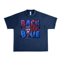 Navy Back the blue with lightning bolt 4th of july Urban Heavy Tee - CowGirlArtShop