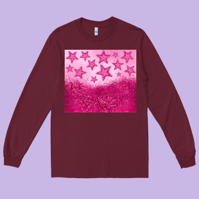 Pink Glitter Star Long Sleeve Tee Designed By Jahusdesignshop