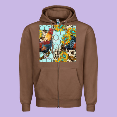 Western Rooster Seamless Pattern Zipper Hoodie Designed By Bundleandbundleshop