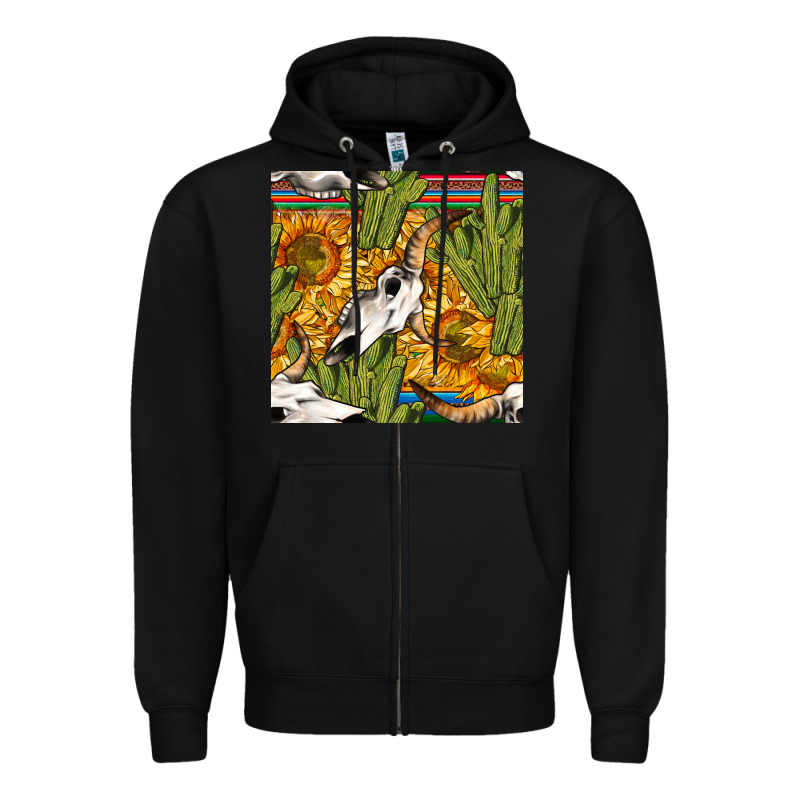 Western Bull Skull Seamless Pattern Zipper Hoodie by BundleAndBundleShop | Teevron