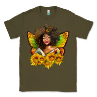 Army Green butterfly afro woman juneteenth Classic Tee - AdoDesignShop