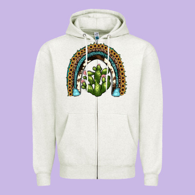 Cactus Rainbow Zipper Hoodie Designed By Jahusdesignshop