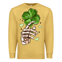 Antique Gold skeleton hand with shamrock st patrick s day Premium Sweatshirt - MaliasSmallBusiness