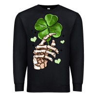 Black skeleton hand with shamrock st patrick s day Premium Sweatshirt - MaliasSmallBusiness