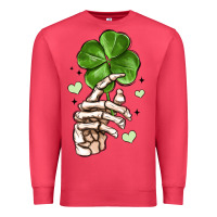 Cardinal skeleton hand with shamrock st patrick s day Premium Sweatshirt - MaliasSmallBusiness