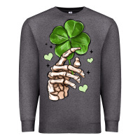 Charcoal Heather skeleton hand with shamrock st patrick s day Premium Sweatshirt - MaliasSmallBusiness