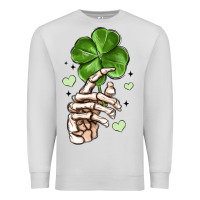 Dove Grey skeleton hand with shamrock st patrick s day Premium Sweatshirt - MaliasSmallBusiness