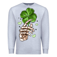 Heather Grey skeleton hand with shamrock st patrick s day Premium Sweatshirt - MaliasSmallBusiness