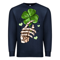 Navy skeleton hand with shamrock st patrick s day Premium Sweatshirt - MaliasSmallBusiness