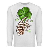 Oatmeal Heather skeleton hand with shamrock st patrick s day Premium Sweatshirt - MaliasSmallBusiness