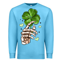 Ocean Blue skeleton hand with shamrock st patrick s day Premium Sweatshirt - MaliasSmallBusiness