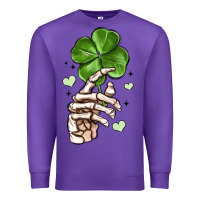 Purple skeleton hand with shamrock st patrick s day Premium Sweatshirt - MaliasSmallBusiness