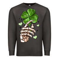 Smoke skeleton hand with shamrock st patrick s day Premium Sweatshirt - MaliasSmallBusiness
