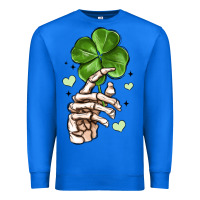 True Royal skeleton hand with shamrock st patrick s day Premium Sweatshirt - MaliasSmallBusiness