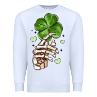 White skeleton hand with shamrock st patrick s day Premium Sweatshirt - MaliasSmallBusiness