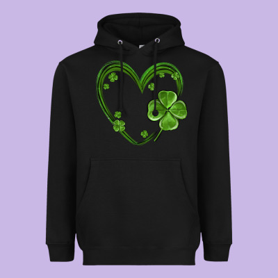 St Patricks Day Shamrock Heart Heavyweight Hoodie Designed By Maliassmallbusiness
