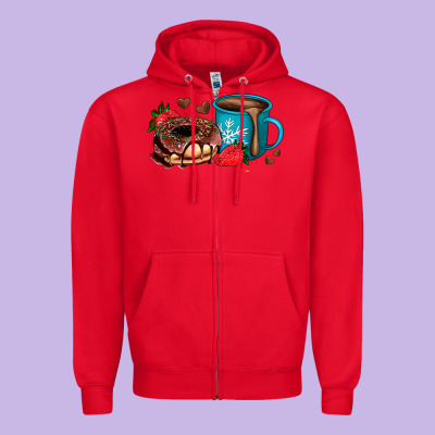 Donut Coffee Strawberry Zipper Hoodie Designed By Adodesignshop