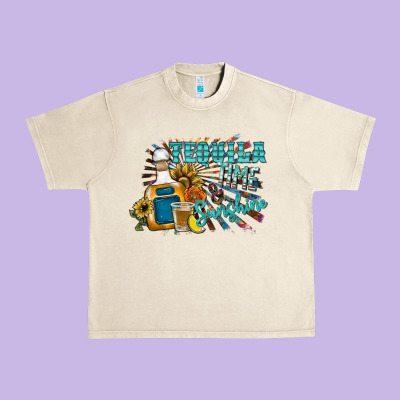 Tequila Time & Sunshine Urban Heavy Tee Designed By Sublimationcraftshop