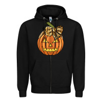 Black Leopard Ribbon Halloween Pumkin Zipper Hoodie - JahusDesignShop