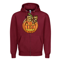 Burgundy Leopard Ribbon Halloween Pumkin Zipper Hoodie - JahusDesignShop