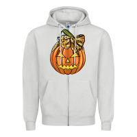 Dove Grey Leopard Ribbon Halloween Pumkin Zipper Hoodie - JahusDesignShop