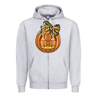 Heather Grey Leopard Ribbon Halloween Pumkin Zipper Hoodie - JahusDesignShop
