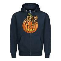 Navy Leopard Ribbon Halloween Pumkin Zipper Hoodie - JahusDesignShop