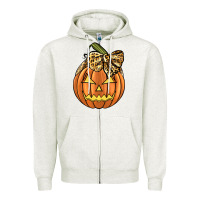 Oatmeal Heather Leopard Ribbon Halloween Pumkin Zipper Hoodie - JahusDesignShop