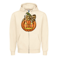 Sandshell Leopard Ribbon Halloween Pumkin Zipper Hoodie - JahusDesignShop