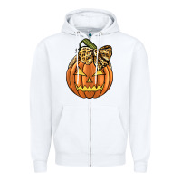 White Leopard Ribbon Halloween Pumkin Zipper Hoodie - JahusDesignShop