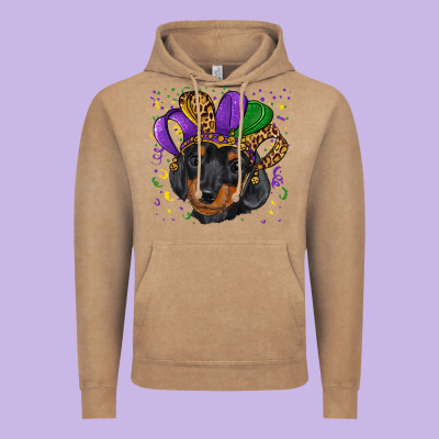 Vintage Hoodie mardi gras hat dachshund puppy