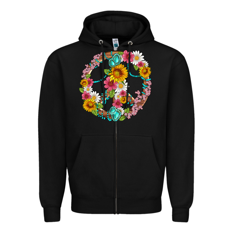 Floral Peace Sign With Gemstone Zipper Hoodie by Artiststas | Teevron