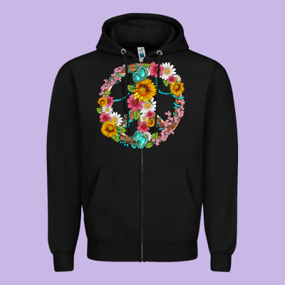 Floral Peace Sign With Gemstone Zipper Hoodie Designed By Artiststas