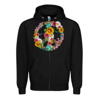 Black floral peace sign with gemstone Zipper Hoodie - Artiststas