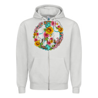 Dove Grey floral peace sign with gemstone Zipper Hoodie - Artiststas