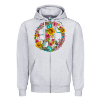 Heather Grey floral peace sign with gemstone Zipper Hoodie - Artiststas