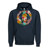 Navy floral peace sign with gemstone Zipper Hoodie - Artiststas