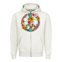 Oatmeal Heather floral peace sign with gemstone Zipper Hoodie - Artiststas